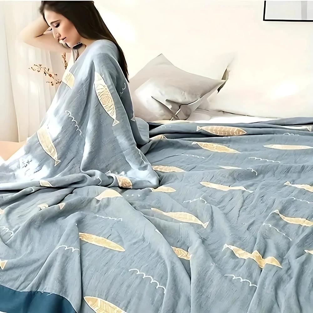Golden Fish Cotton Gauze Reversible Blanket by Casa & Beyond