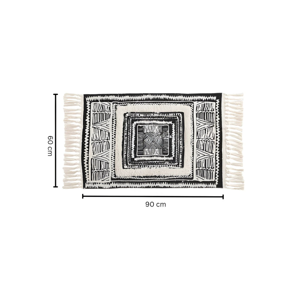 Black and White Geometric Tassel Floor Mat by Casa & Beyond