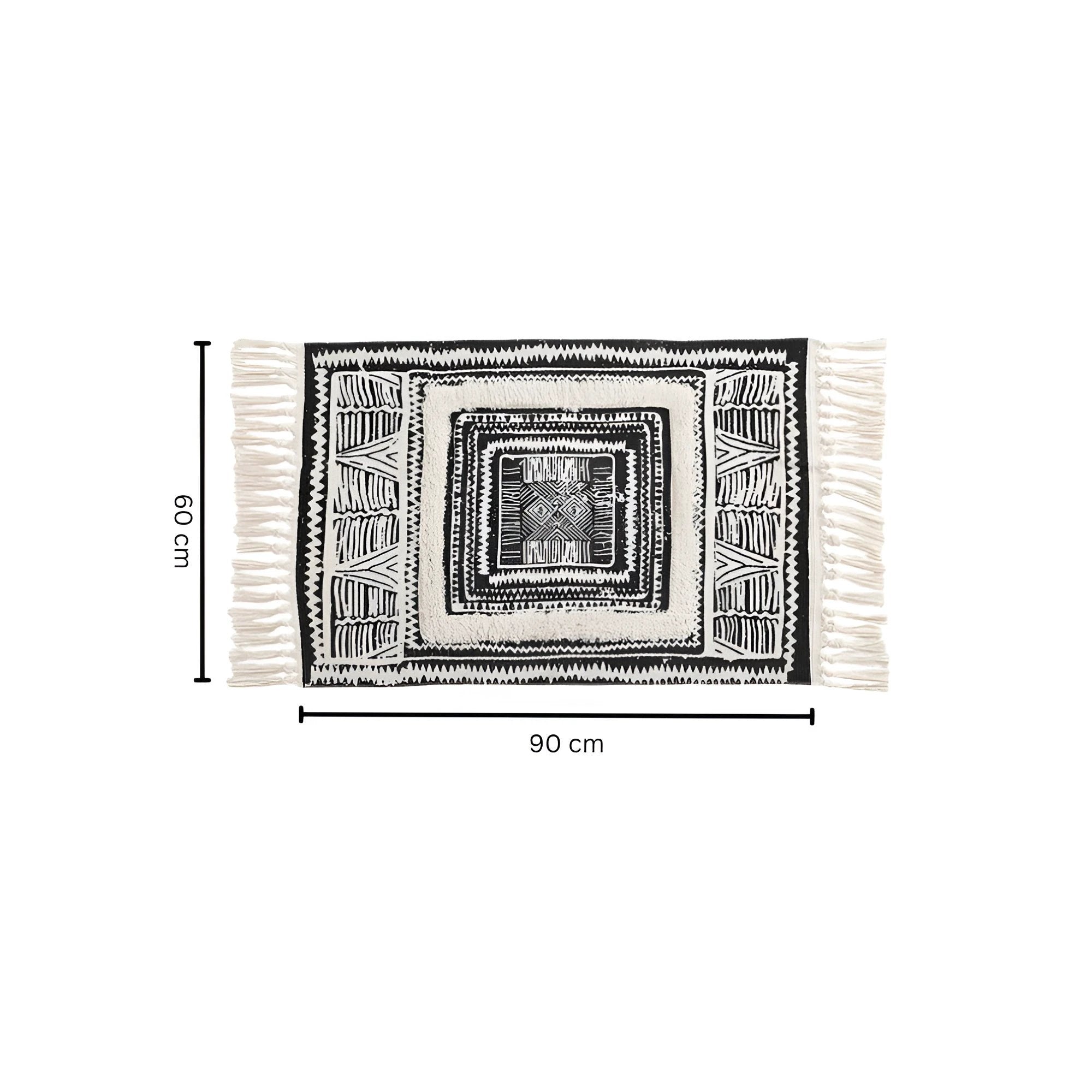 Black and White Geometric Tassel Floor Mat by Casa & Beyond