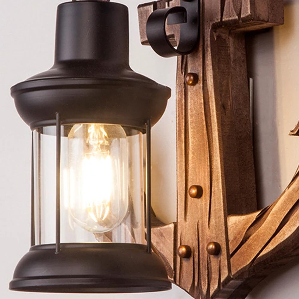 Rustic wood anchor wall lamp with lantern Bowlift by Bowlift