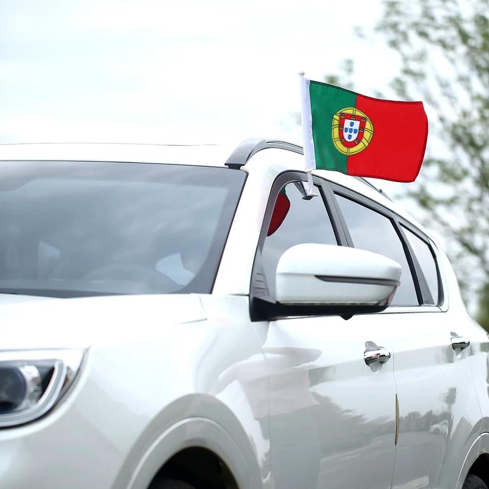 Car Window Flag of Portugal 11X18 Inch(28x46cm) 100% Polyester, Strong White Flagpole by flagsshop