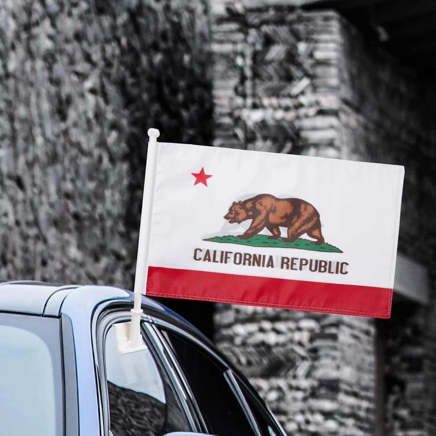 California State Flag Car Window Flag of California 11X18 Inch(28x46cm) 100% Polyester, Strong White Flagpole by flagsshop