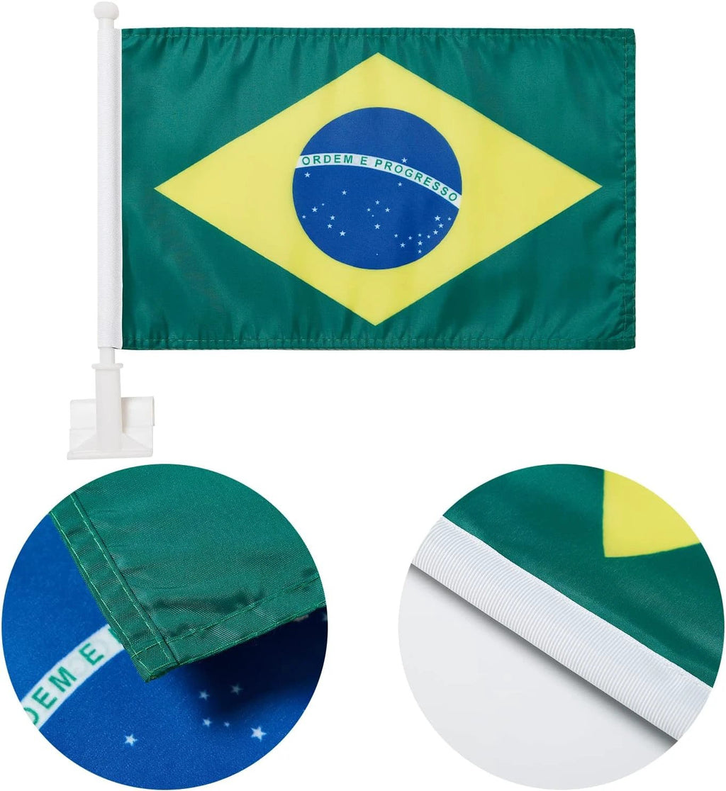 Brazilian Flag Car Window Flag of Brazil 11X18 Inch(28x46cm) 100% Polyester, Strong White Flagpole by flagsshop