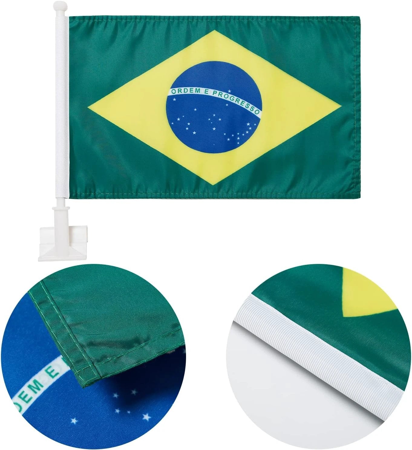 Brazilian Flag Car Window Flag of Brazil 11X18 Inch(28x46cm) 100% Polyester, Strong White Flagpole by flagsshop