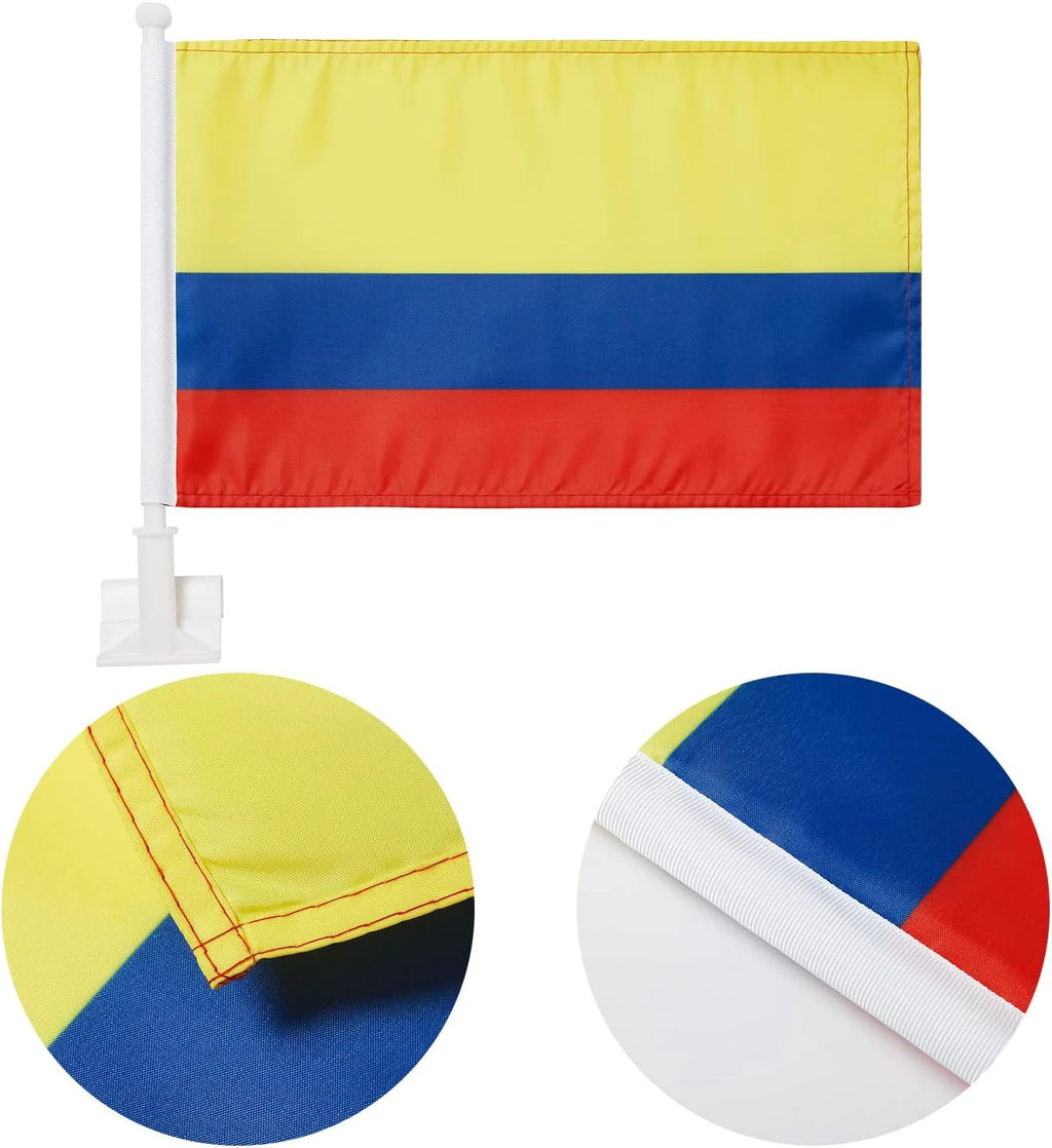 Colombian Flag Car Window Flag of Colombia 11X18 Inch(28x46cm) 100% Polyester, Strong White Flagpole by flagsshop