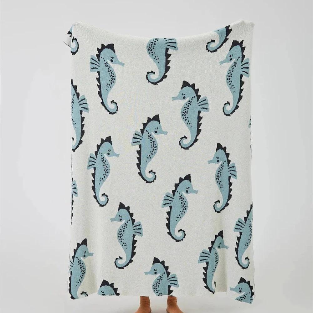 Nautical Seahorse Throw Blanket by Casa & Beyond