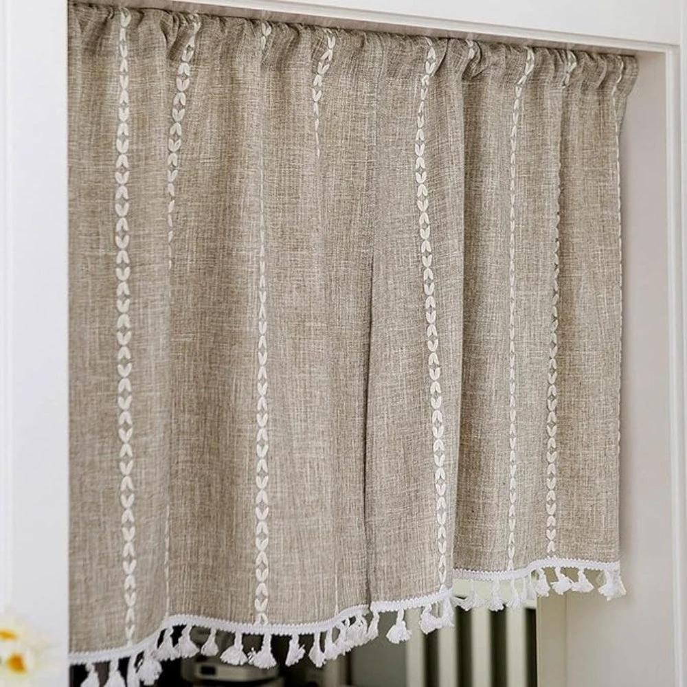 Boho Cotton Linen Kitchen Curtains by Casa & Beyond