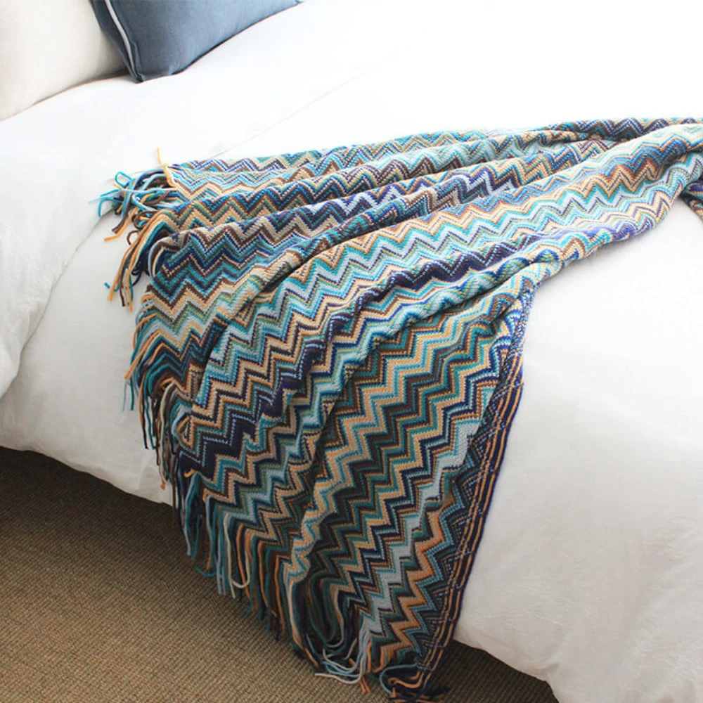 Multicolor Zigzag Tasseled Knit Throw by Casa & Beyond