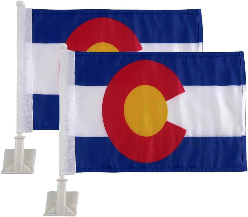 Colorado State Flag Car Window Flag of Colorado 11X18 Inch(28x46cm) 100% Polyester, Strong White Flagpole by flagsshop