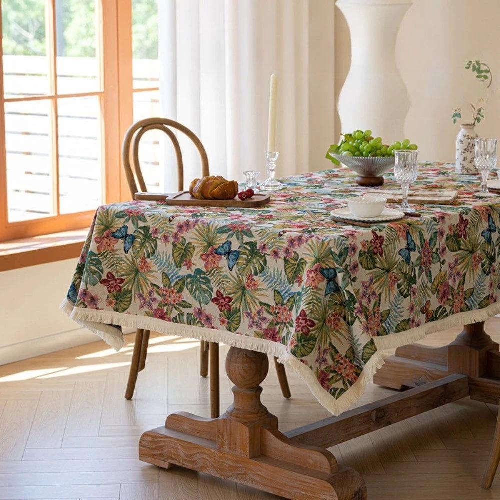 Ornate Floral Linen Tablecloth by Casa & Beyond