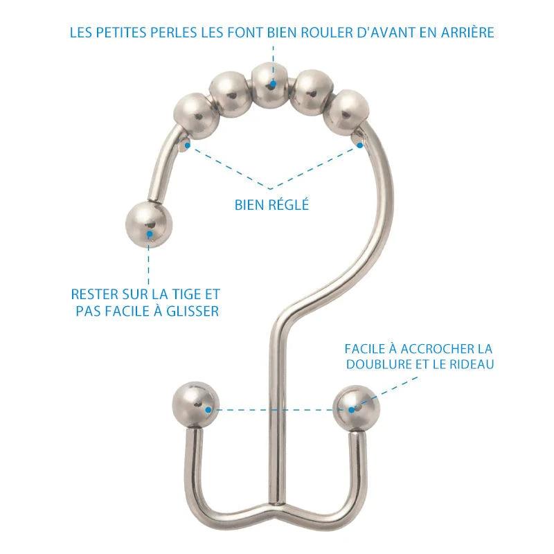 Stainless steel shower curtain hooks (12 pieces) by Bowlift