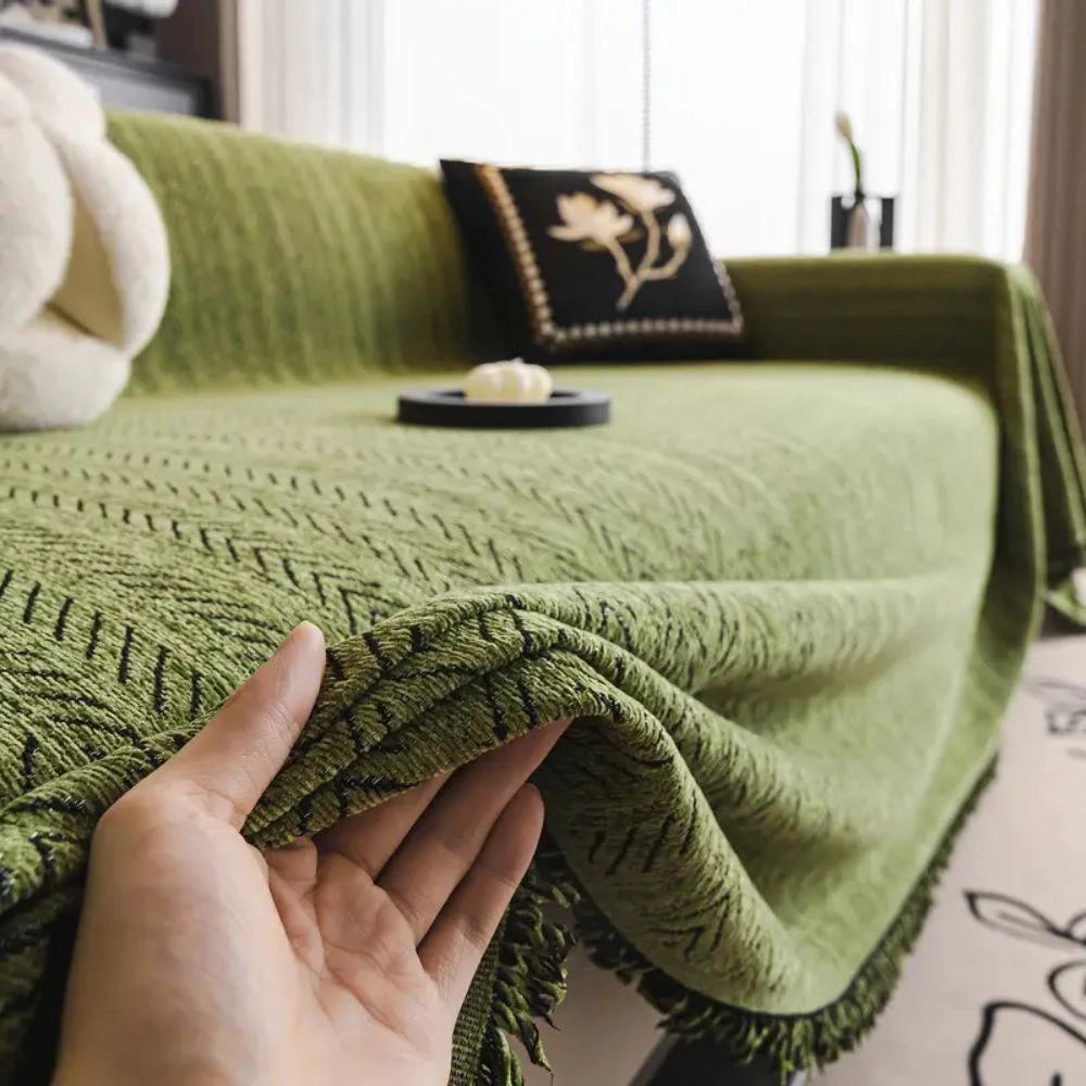 Herringbone Chenille Tassels Sofa Cover by Casa & Beyond