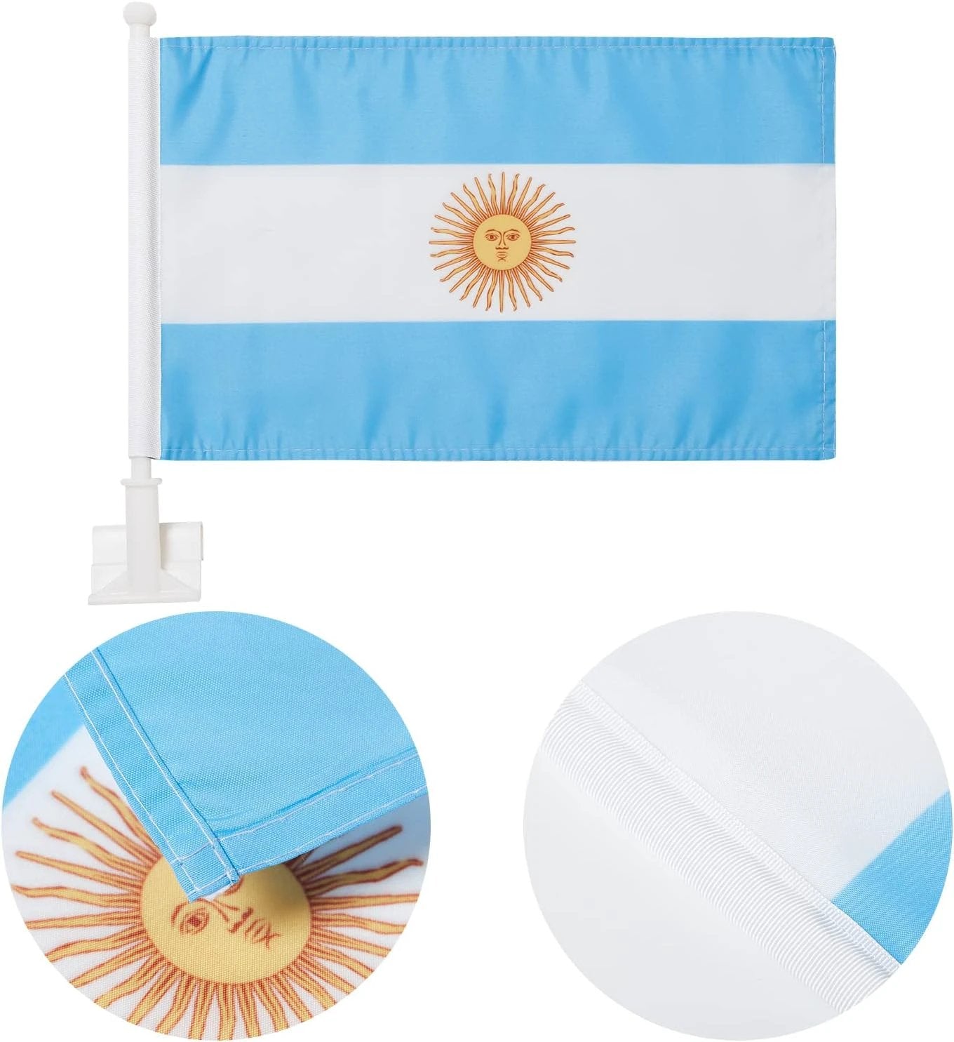Car Window Flag of Argentina 11X18 Inch(28x46cm) 100% Polyester, Strong White Flagpole by flagsshop