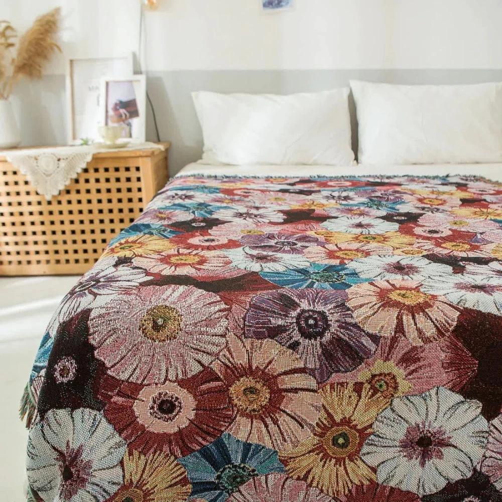 Vintage Flora Woven Tasseled Blanket by Casa & Beyond