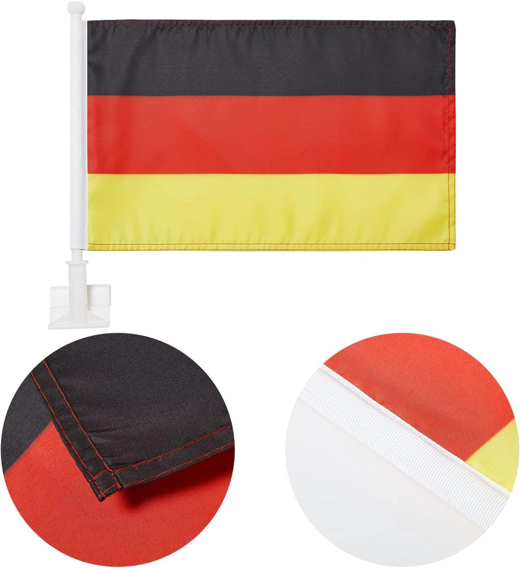 German Flag Car Window Flag of Germany 11X18 Inch(28x46cm) 100% Polyester, Strong White Flagpole by flagsshop