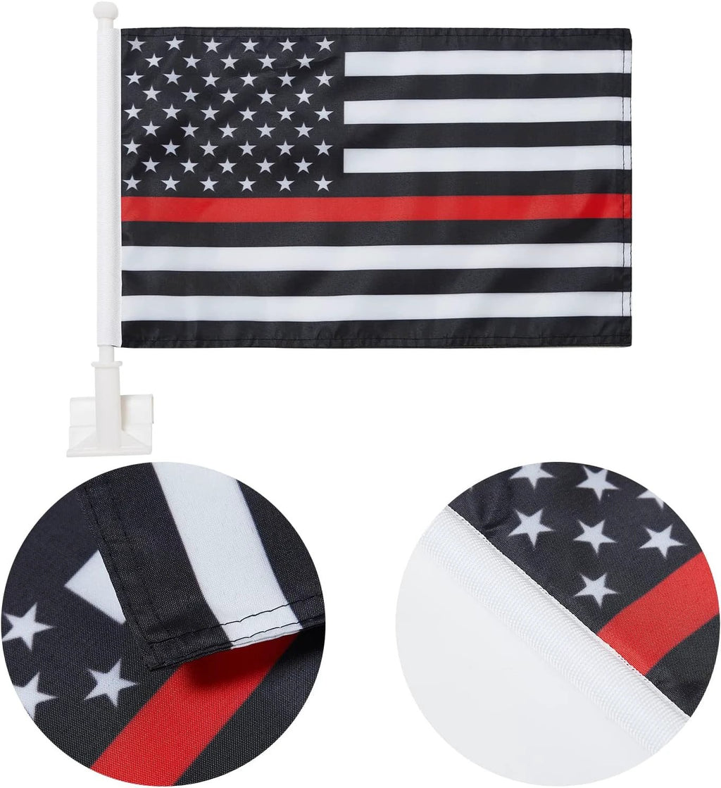 Thin Red Line flag Car Window Flag of US Police 11X18 Inch(28x46cm) 100% Polyester, Strong White Flagpole by flagsshop