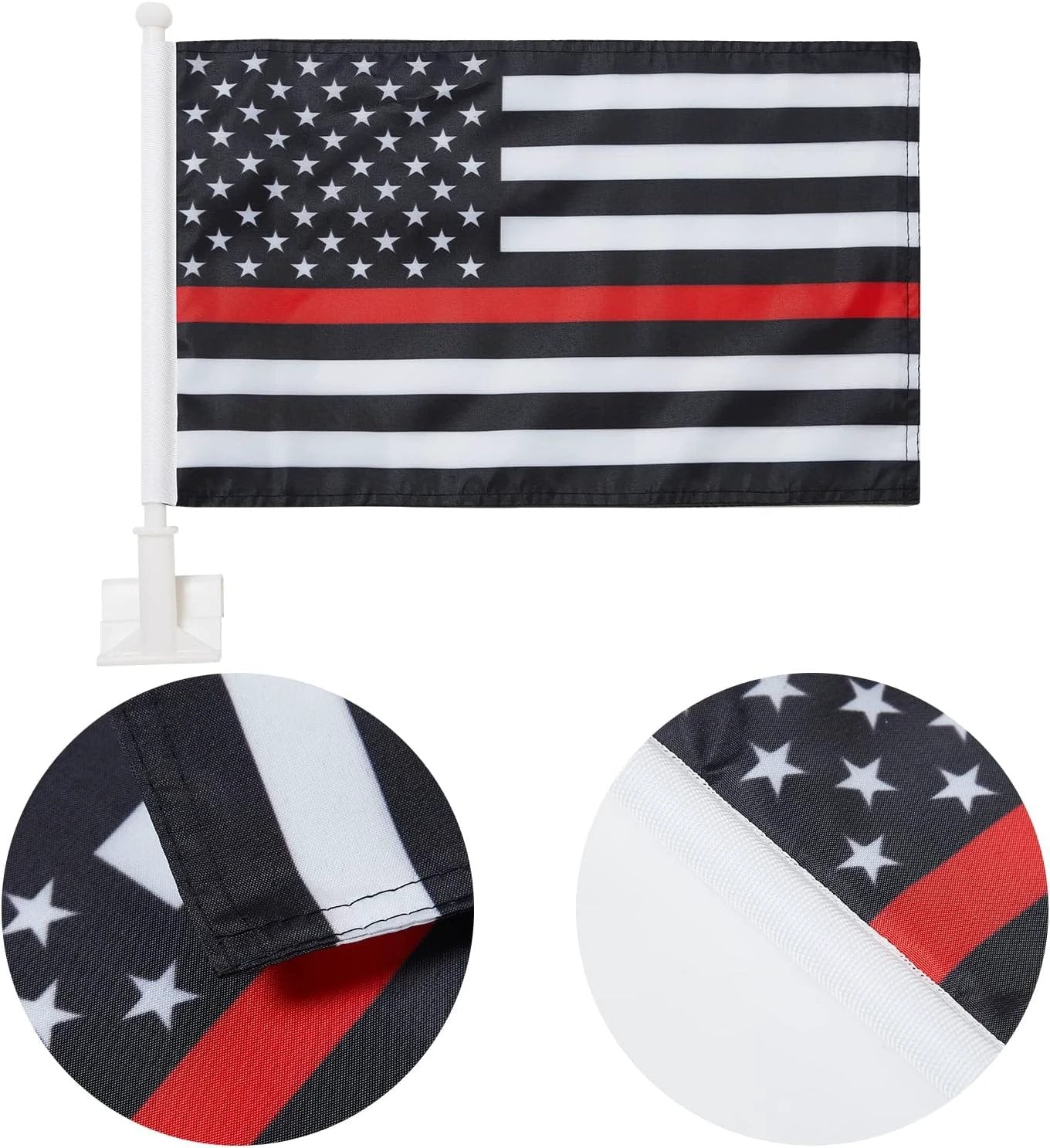 Thin Red Line flag Car Window Flag of US Police 11X18 Inch(28x46cm) 100% Polyester, Strong White Flagpole by flagsshop