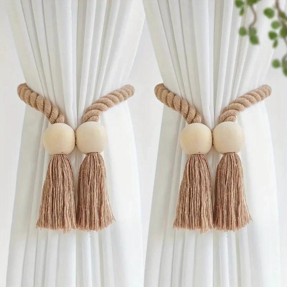Wooden Bead Tassel Curtain Tie Back | 2Pcs Set by Casa & Beyond