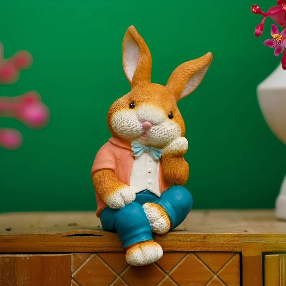 Sitting rabbit sculpture for playful and modern desk or shelf decoration Bowlift by Bowlift