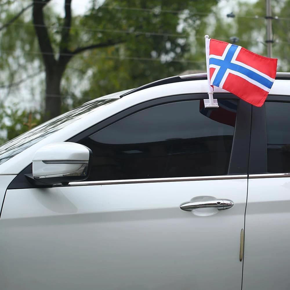 Norwegian flag Car Window Flag of Norway 11X18 Inch(28x46cm) 100% Polyester, Strong White Flagpole by flagsshop