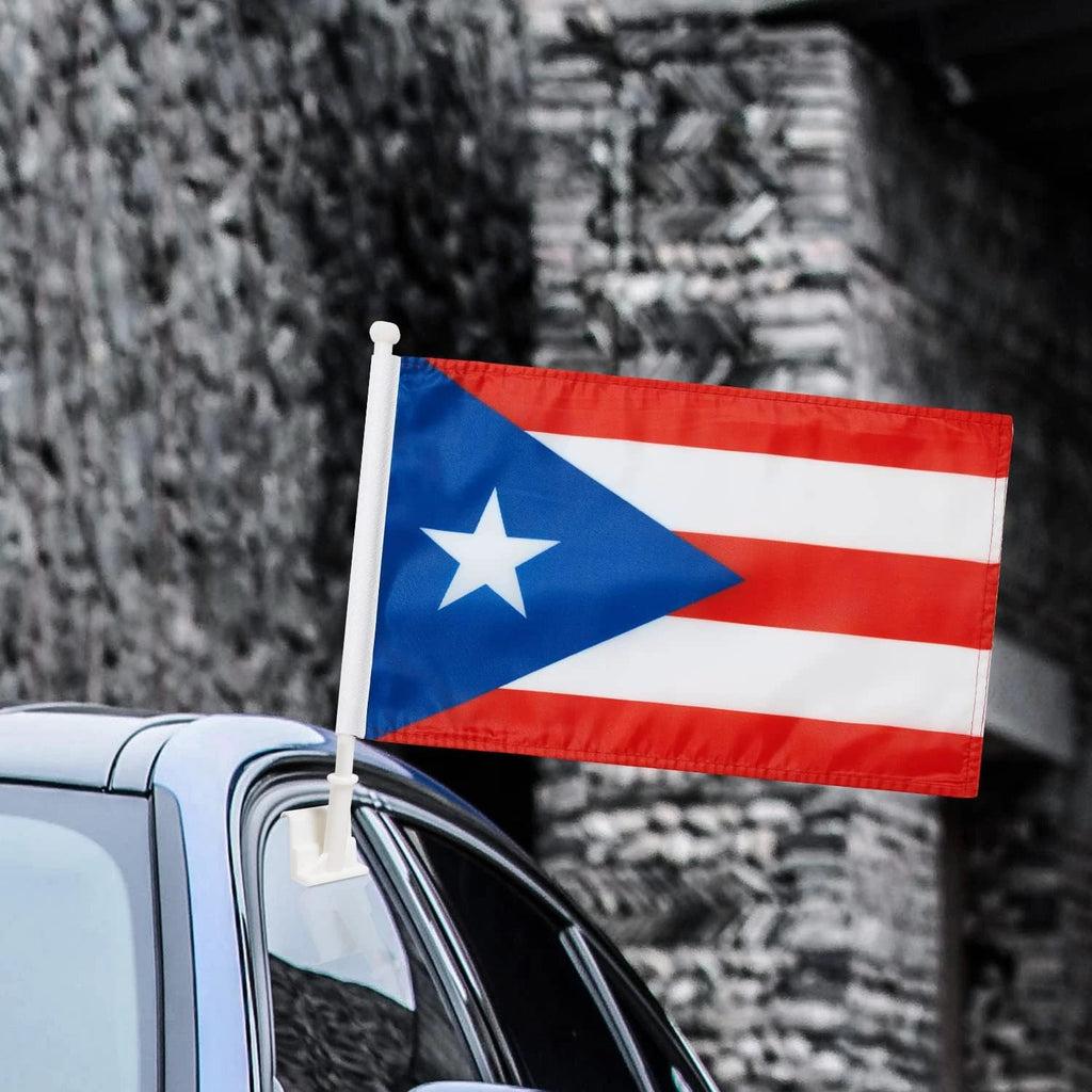 Puerto Rico Flag Car Window Flag of Puerto Rico 11X18Inch(28x46cm) 100% Polyester, Strong White Flagpole by flagsshop