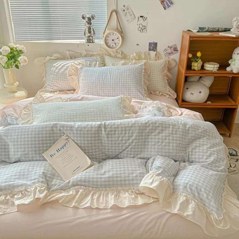 Gingham Check Ruffled Edges Bedding Set by Casa & Beyond