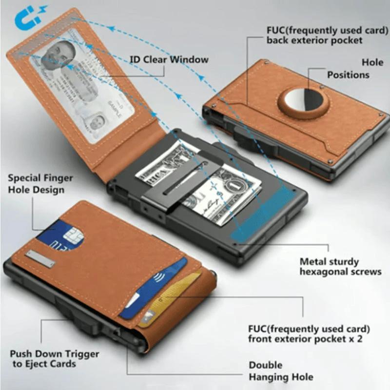 Men's Business Style PU Leather Card Slots for AirTag by BowLift