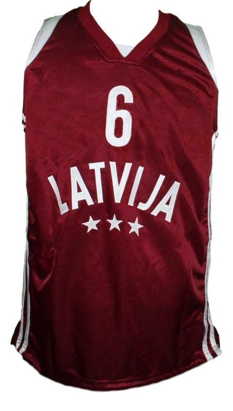 Kristaps Porzingis Jersey #6 Team Latvija Basketball Maroon by My store basketball