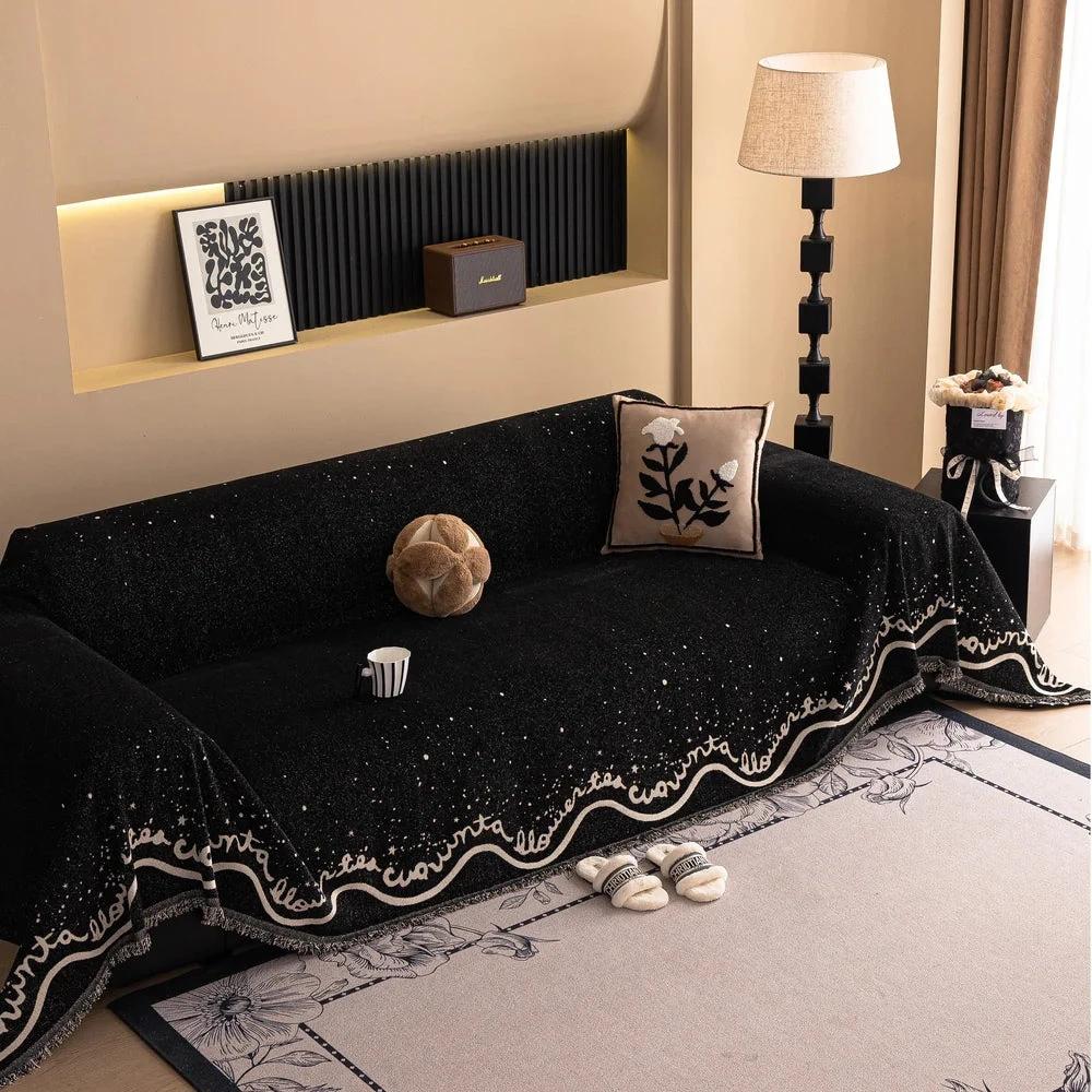 Cursive Glittering Chenille Sofa Cover by Casa & Beyond
