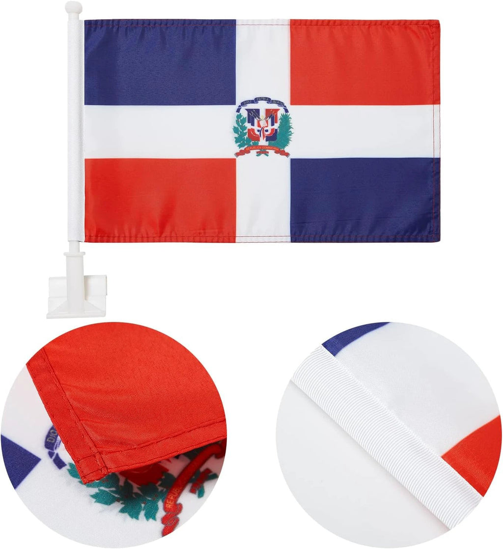 Dominican flag Car Window Flag of Dominican Republic 11X18 Inch(28x46cm) 100% Polyester, Strong White Flagpole by flagsshop