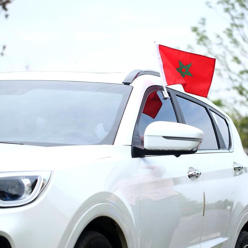 Moroccan flag Car Window Flag of Morocco 11X18 Inch(28x46cm) 100% Polyester, Strong White Flagpole by flagsshop