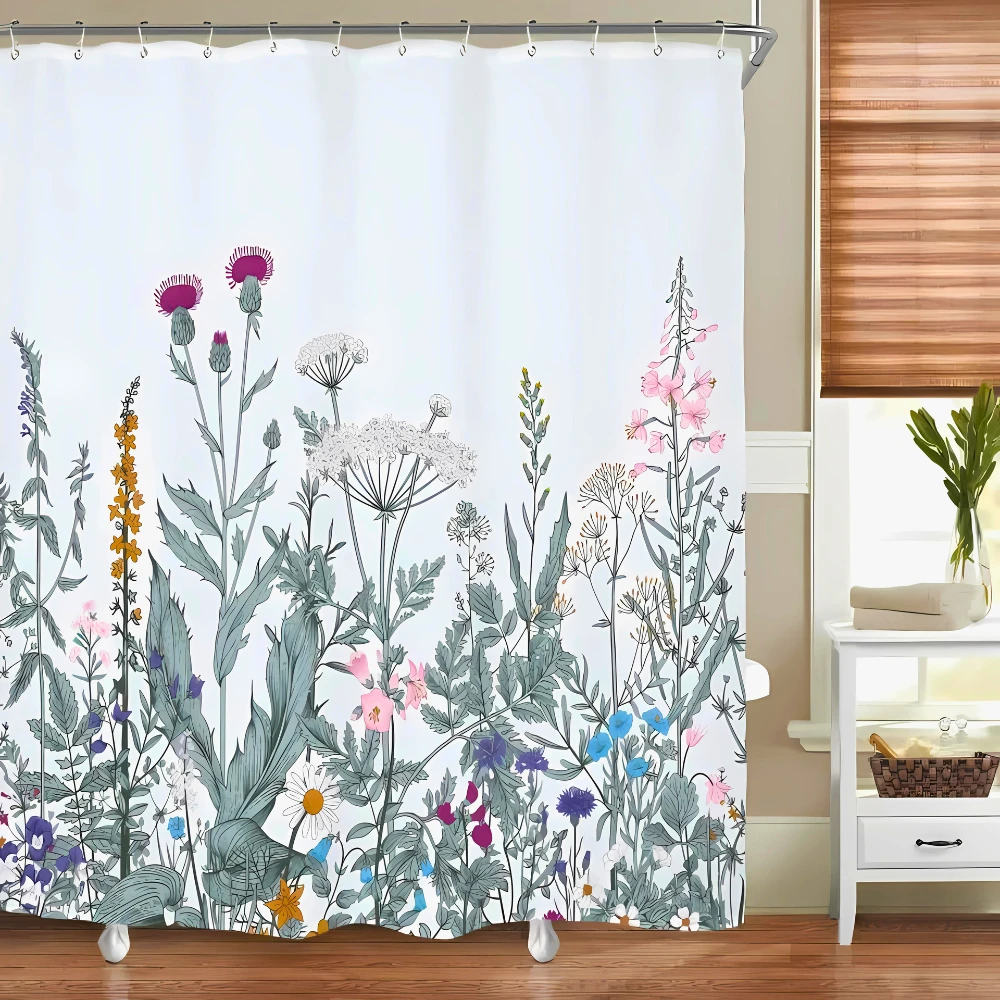 Pastoral Style Plants Waterproof Shower Curtain by Casa & Beyond