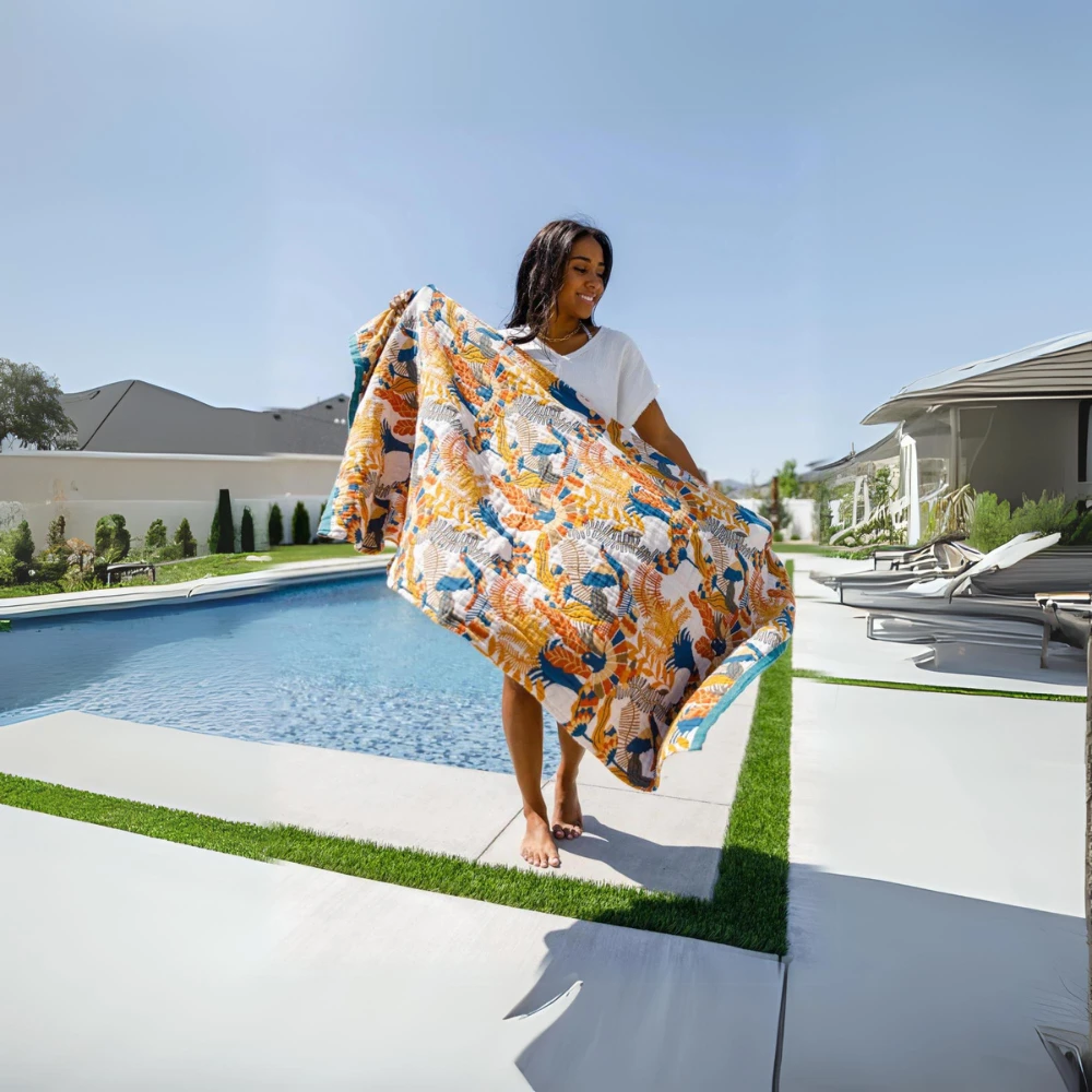 Flower Bird Reversible Beach Bath Towel by Casa & Beyond
