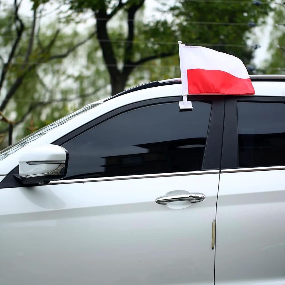 Polish Flag Car Window Flag of Poland 11X18 Inch(28x46cm) 100% Polyester, Strong White Flagpole by flagsshop