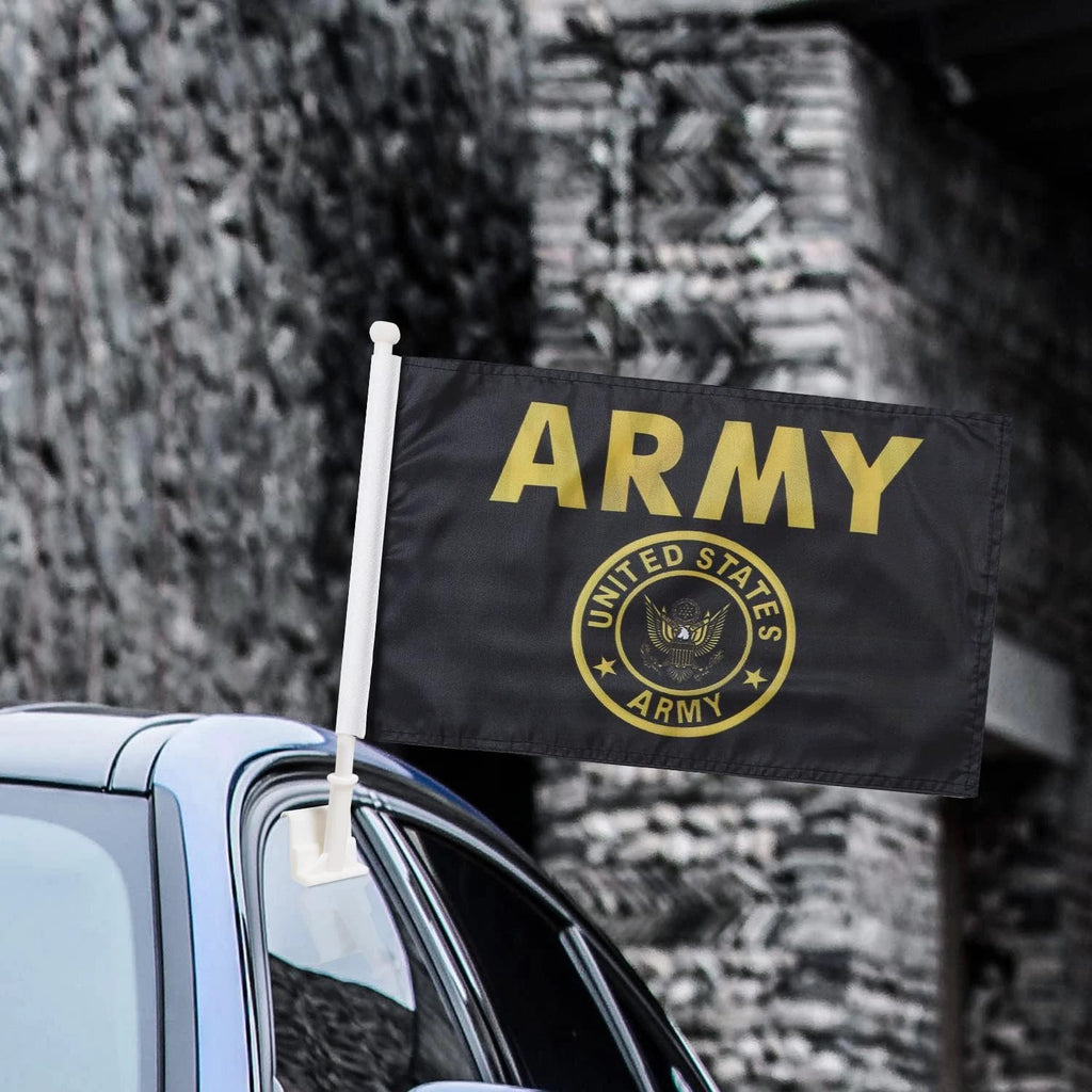 US Army Flag Car Window Flag of United States Army 11X18 Inch(28x46cm) 100% Polyester, Strong White Flagpole by flagsshop