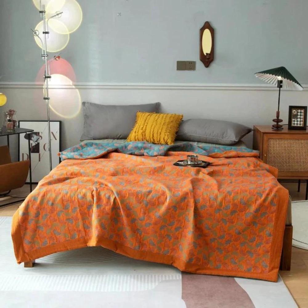 Ginkgo Leaf Print Reversible Blanket by Casa & Beyond