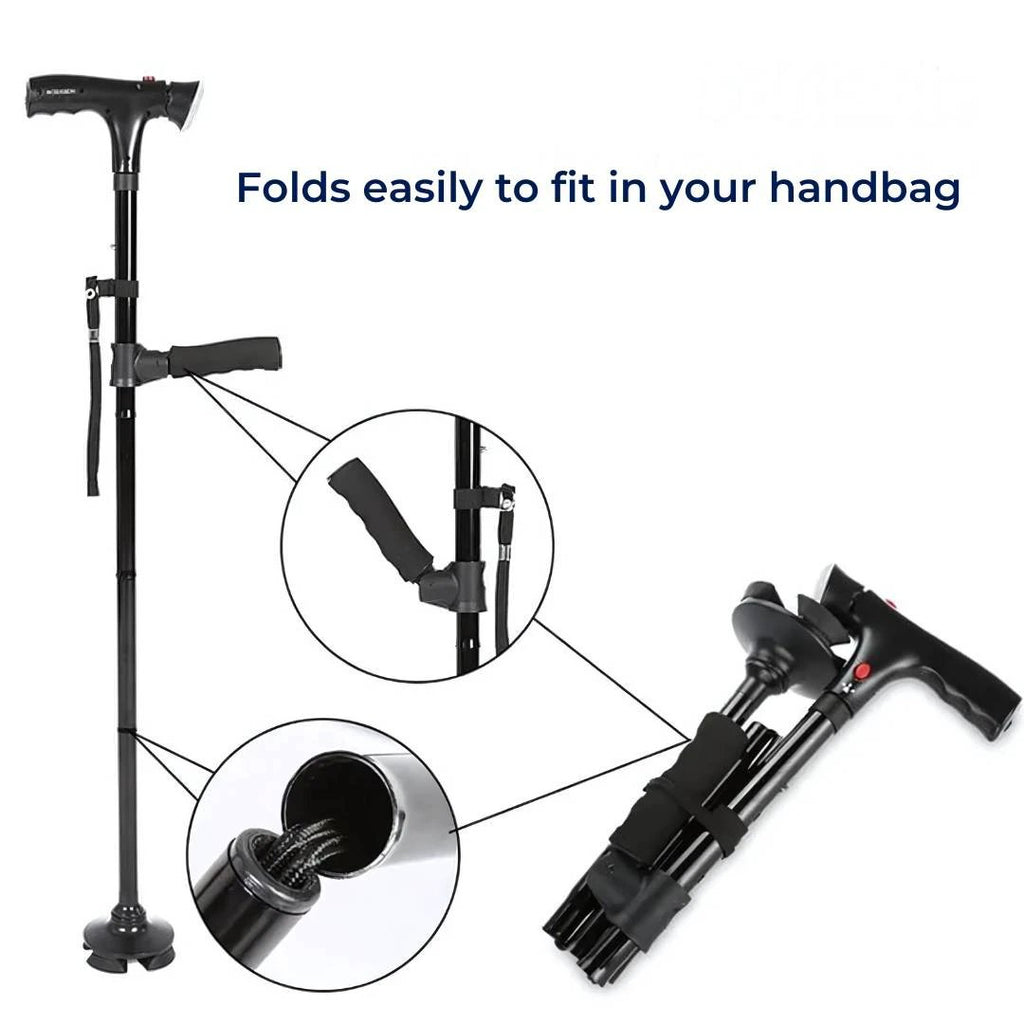 MobilityMate Folding Cane Collapsible Walking Stick | Telescopic Walking Stick - Lightweight Cane - for Seniors and Travellers Bowlift by Bowlift