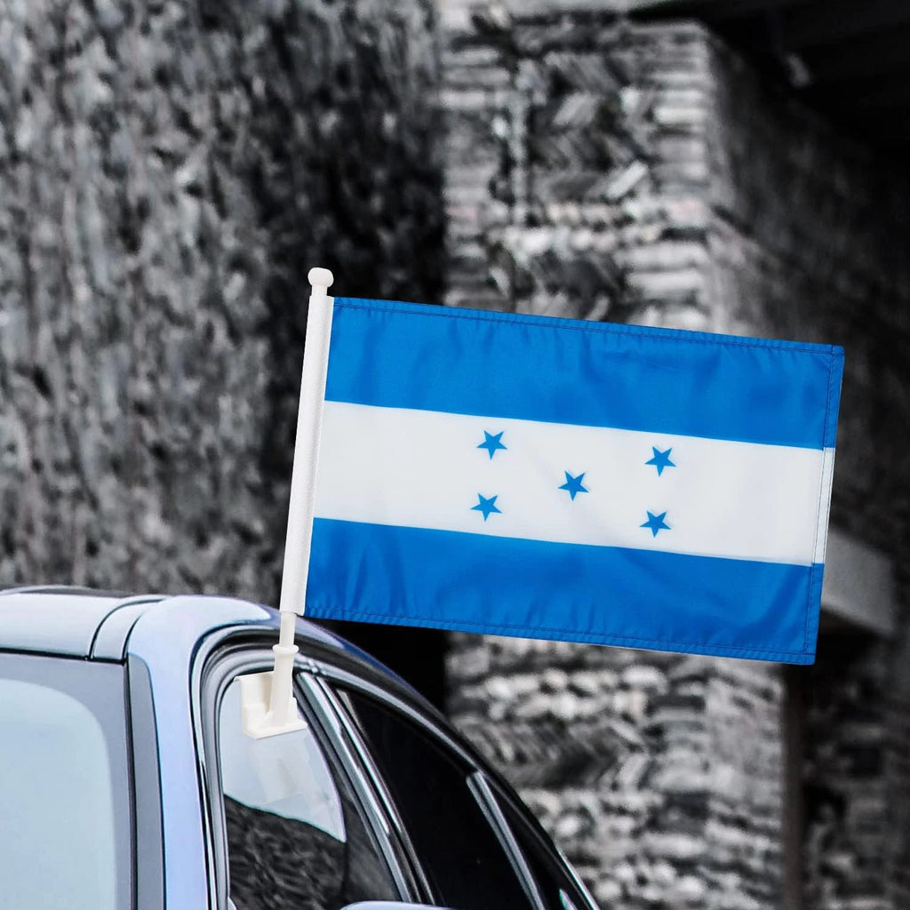Flag of Honduras Car Window Flag of Honduras 11X18 Inch(28x46cm) 100% Polyester, With Strong White Flagpole by flagsshop