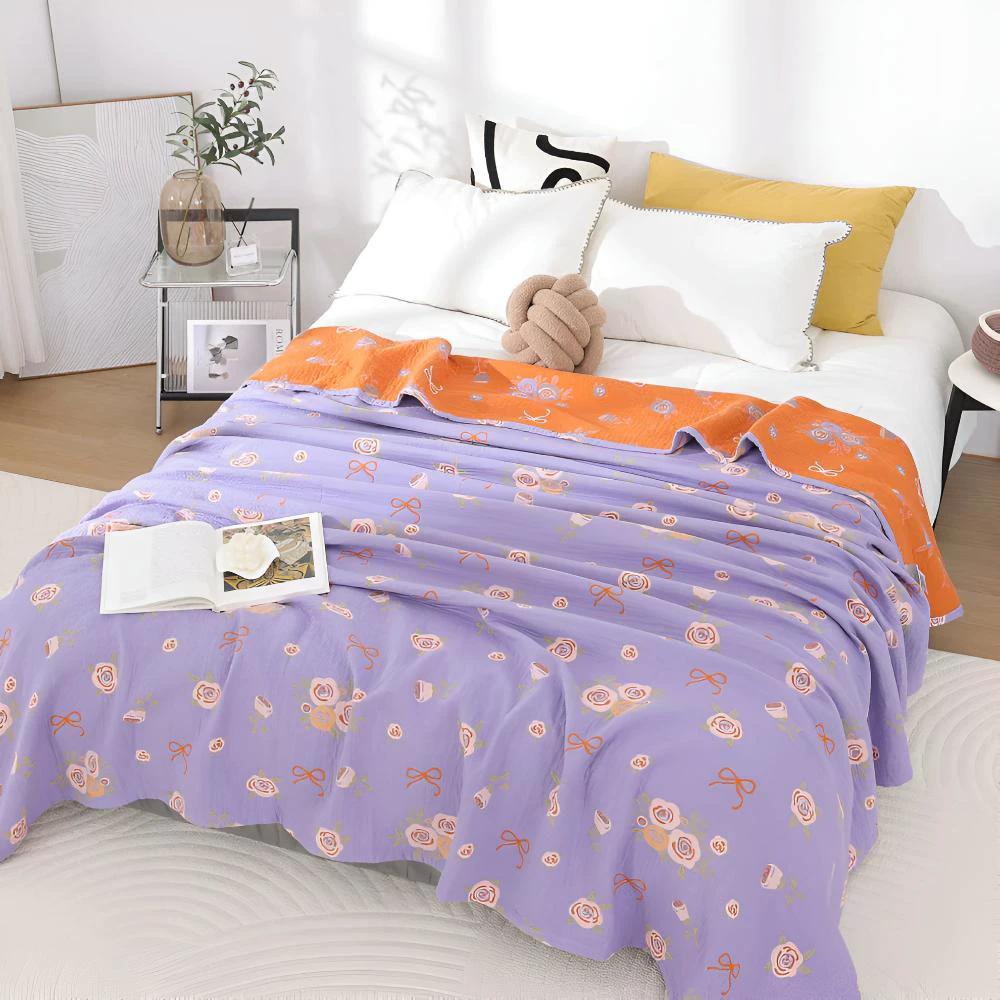 Bow-Knot and Rose Cotton Gauze Blanket by Casa & Beyond