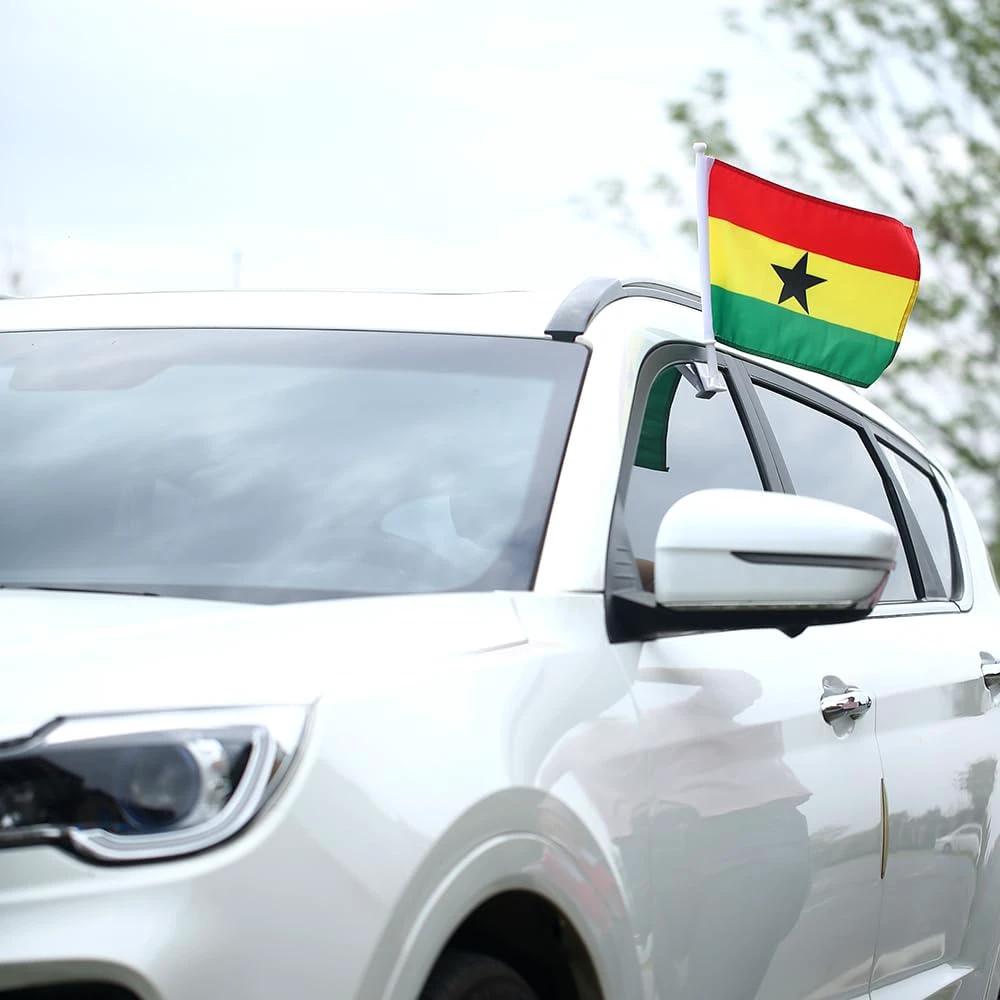 Flag of Ghana Car Window Flag of Ghana With Strong White Flagpole 11X18 Inch(28x46cm) 100% Polyester, by flagsshop