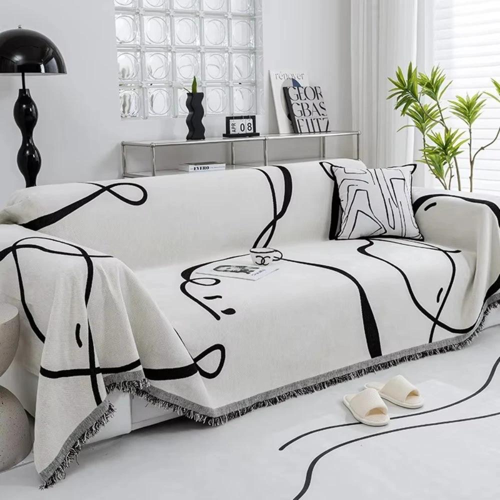 Abstract Line Reversible Chenille Sofa Cover by Casa & Beyond