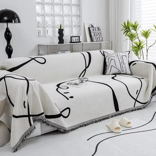 Abstract Line Reversible Chenille Sofa Cover by Casa & Beyond