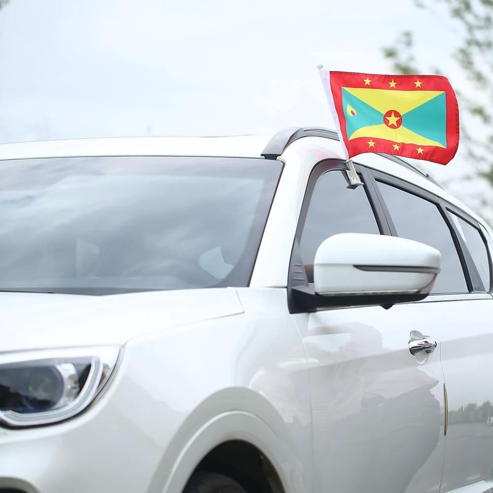 Grenada Flag Car Window Flag of Grenada 11X18 Inch(28x46cm) 100% Polyester, Strong White Flagpole by flagsshop