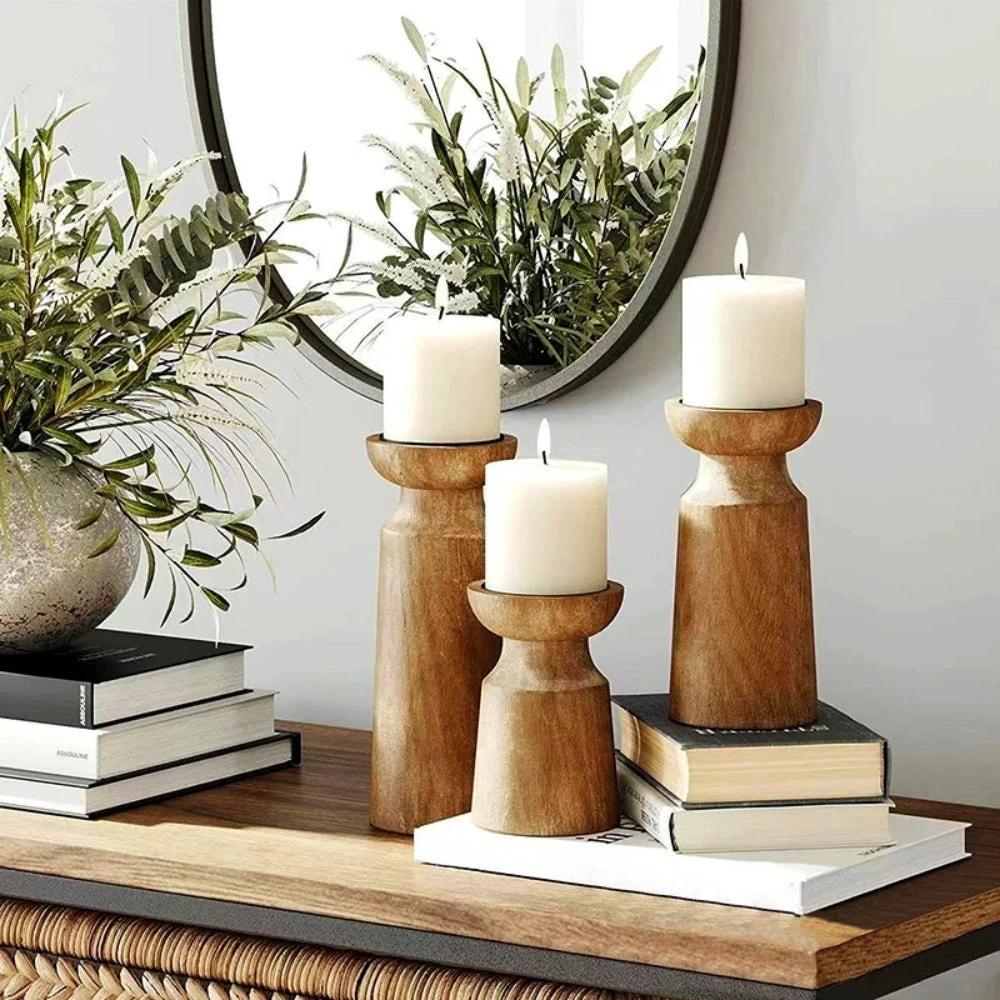 Heirloom Carved Wooden Candle Holders by Casa & Beyond