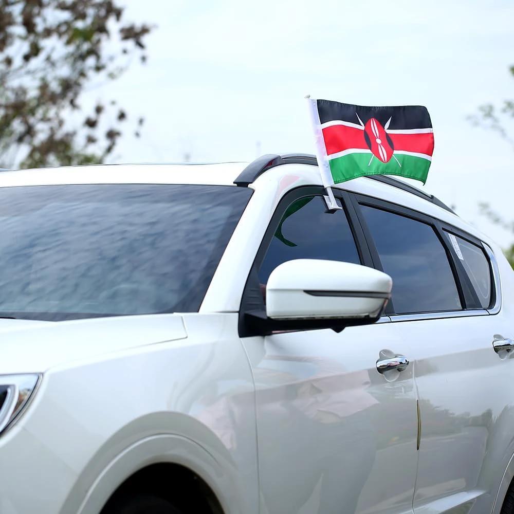 Car Window Flag of Kenya 11X18 Inch(28x46cm) 100% Polyester, Strong White Flagpole by flagsshop