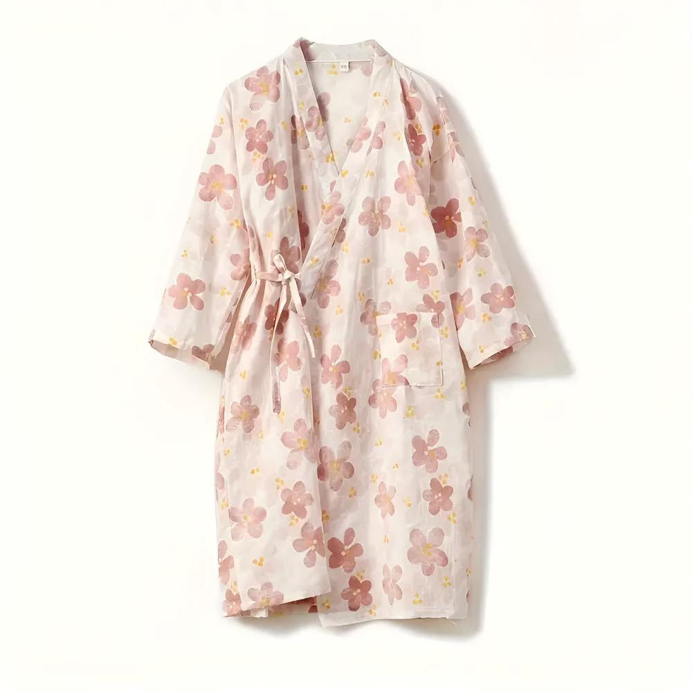 Women's Floral Pattern Cotton Bathrobe by Casa & Beyond
