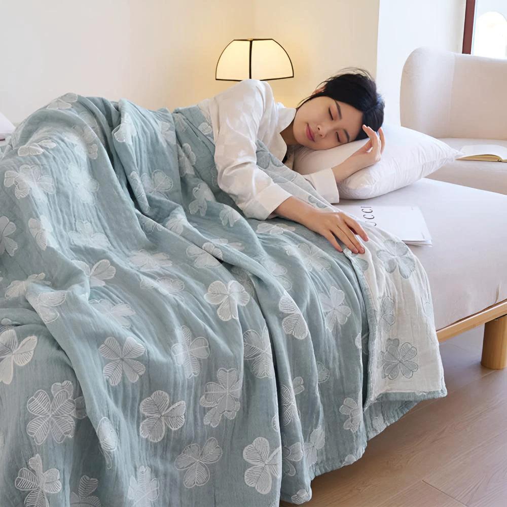 Four Clover Leaf Cotton Blanket by Casa & Beyond