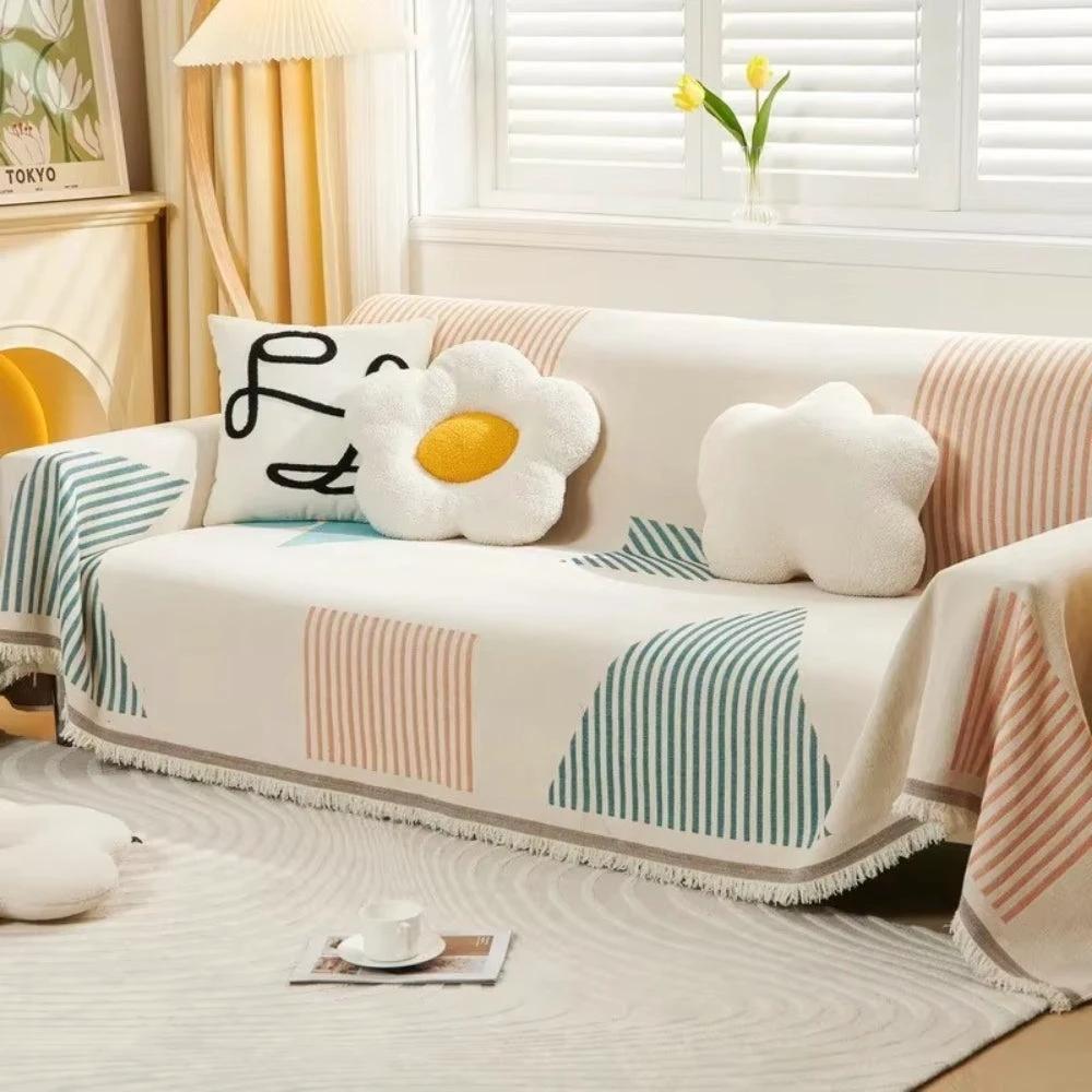Meringue Chenille Geometry Sofa Cover by Casa & Beyond