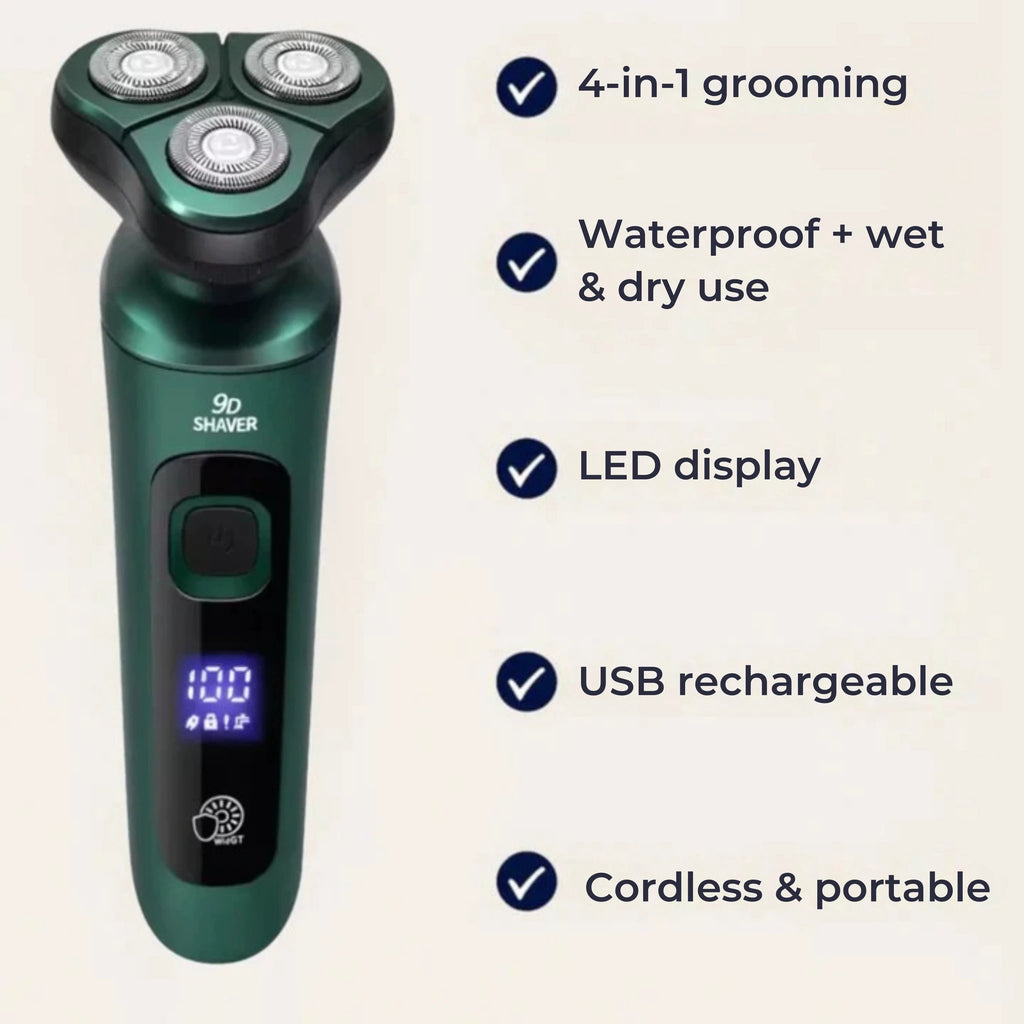 4-in-1 Grooming – Waterproof – LED Display – USB Rechargeable – Wet and Dry Shaving Bowlift by Bowlift
