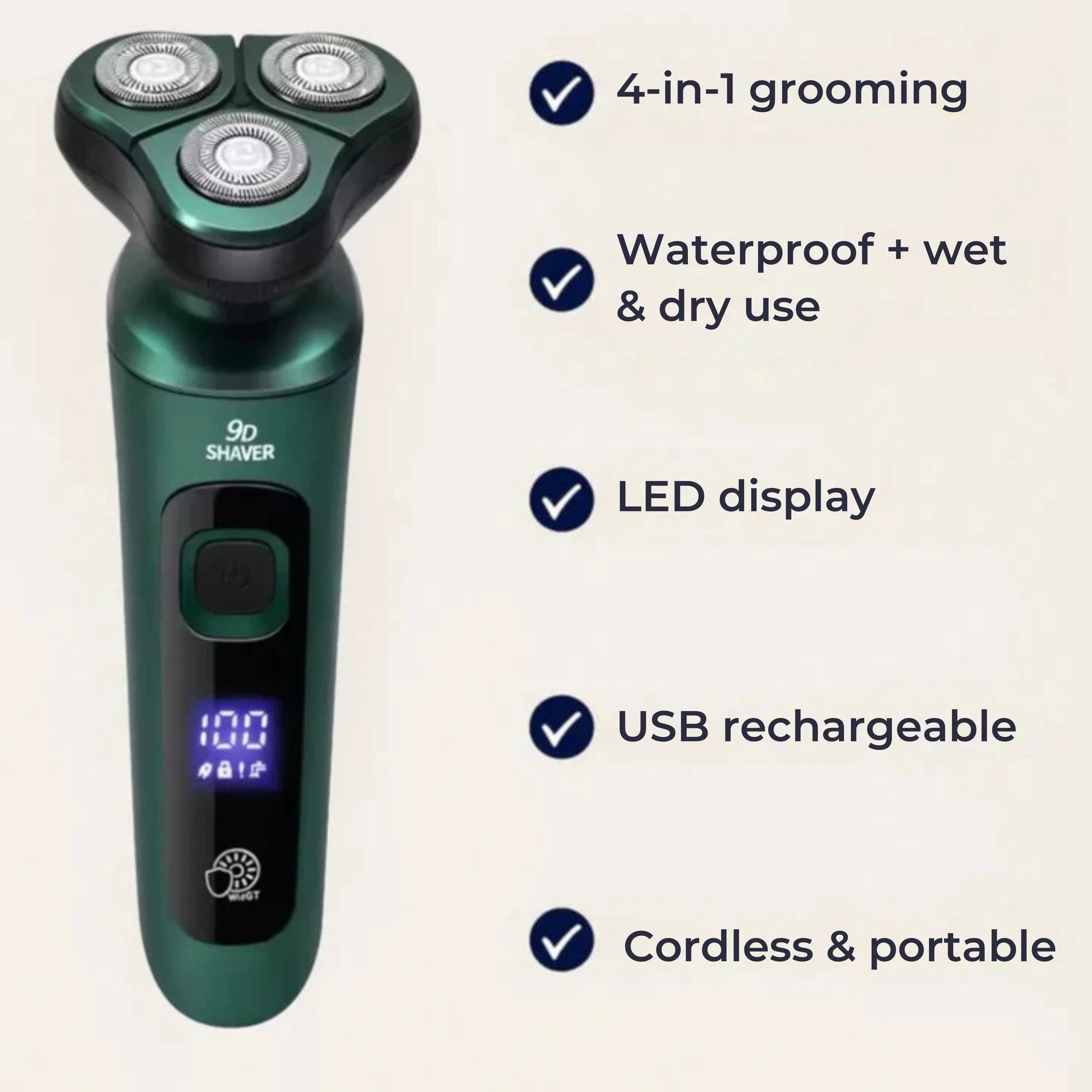 4-in-1 Grooming – Waterproof – LED Display – USB Rechargeable – Wet and Dry Shaving Bowlift by Bowlift